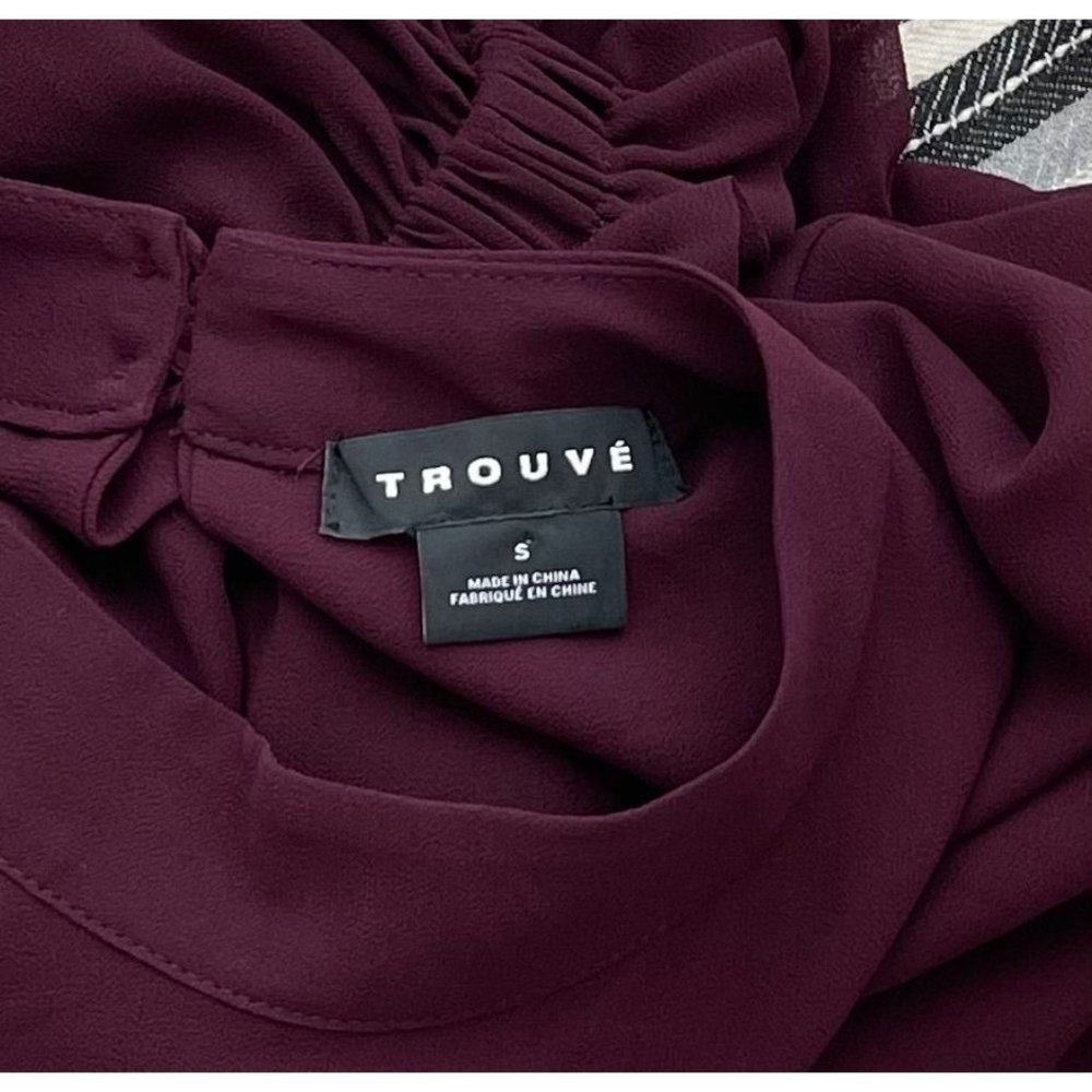Trouve for Nordstrom, Burgundy Ruffle Cold Shoulder Top, SMALL, Flowy, Crepe - Picture 10 of 11